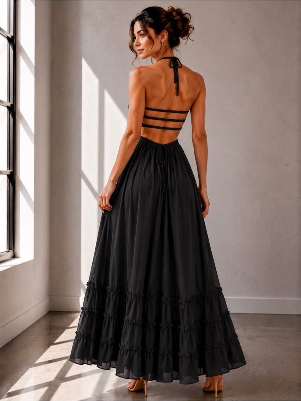 Women’s Black Halter Maxi Dress Large